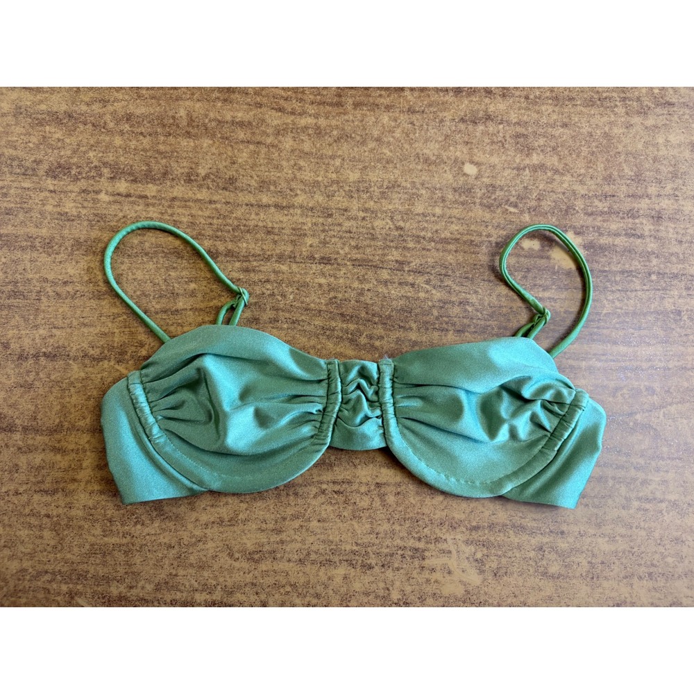 Jade Swim Green Ruched Underwire Bikini Top Small Metallic Olive Adjustable‎